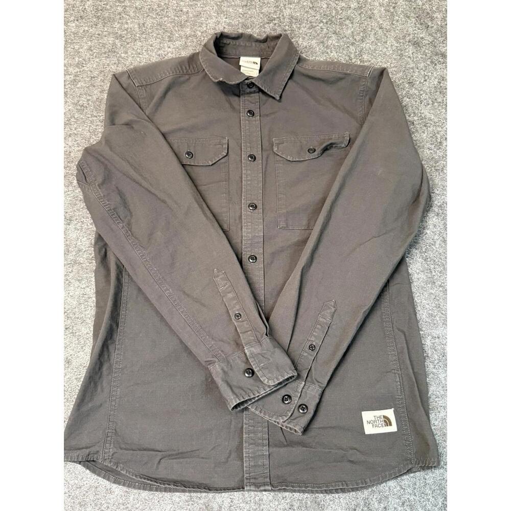 The North Face Shirt Mens Small Gray Long Sleeve Button Up Front Pockets